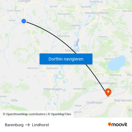 Barenburg to Lindhorst map