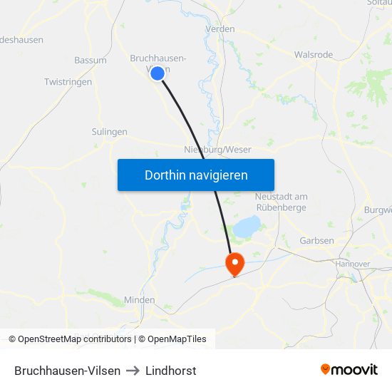 Bruchhausen-Vilsen to Lindhorst map