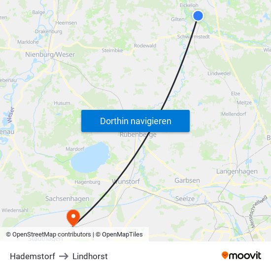 Hademstorf to Lindhorst map
