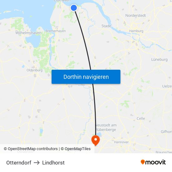 Otterndorf to Lindhorst map