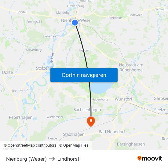 Nienburg (Weser) to Lindhorst map