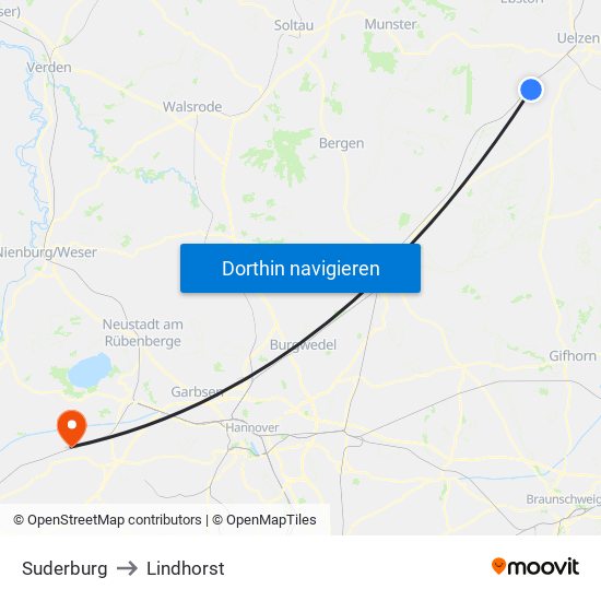 Suderburg to Lindhorst map