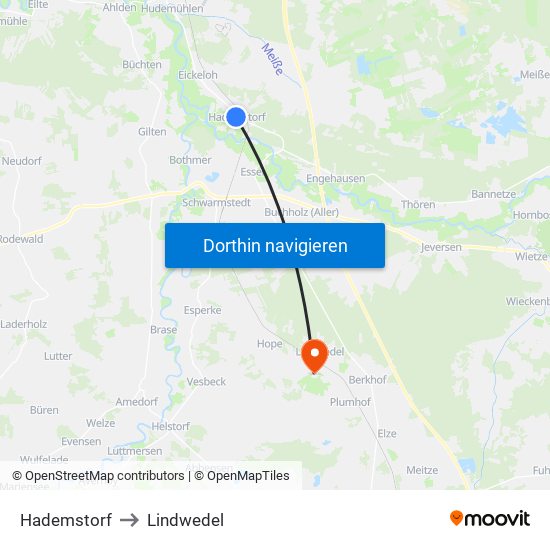 Hademstorf to Lindwedel map