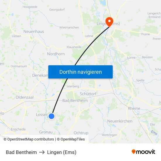 Bad Bentheim to Lingen (Ems) map