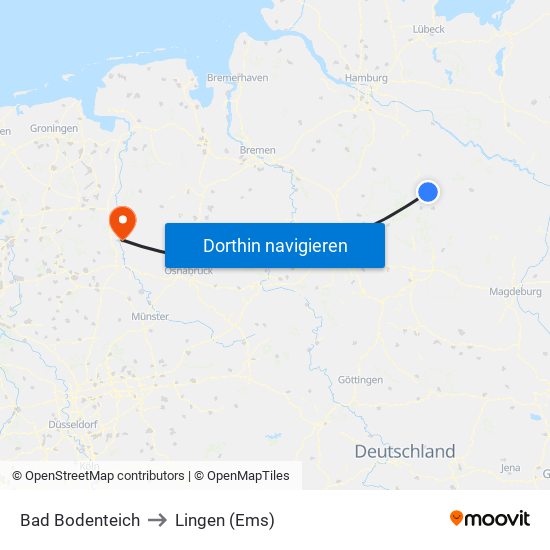 Bad Bodenteich to Lingen (Ems) map