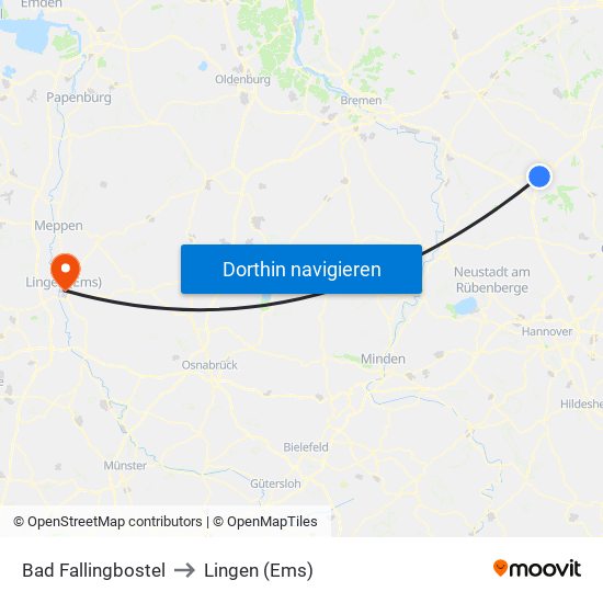 Bad Fallingbostel to Lingen (Ems) map