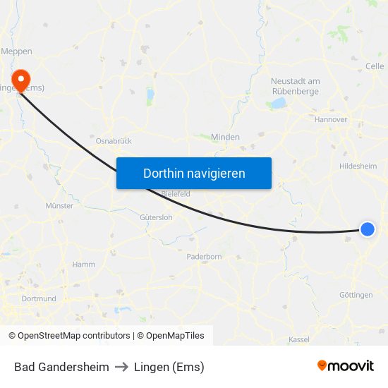 Bad Gandersheim to Lingen (Ems) map