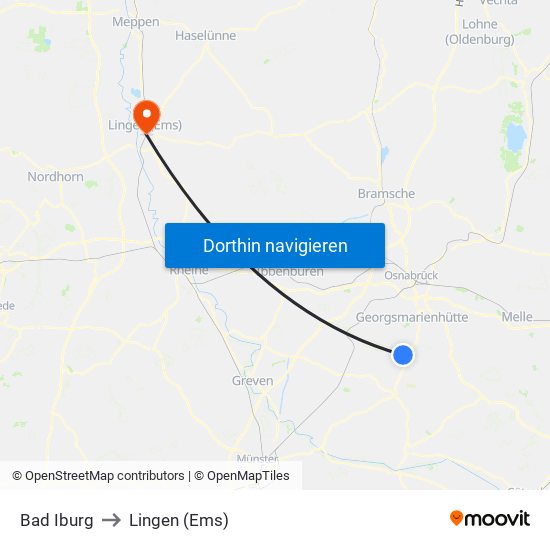 Bad Iburg to Lingen (Ems) map