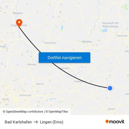 Bad Karlshafen to Lingen (Ems) map