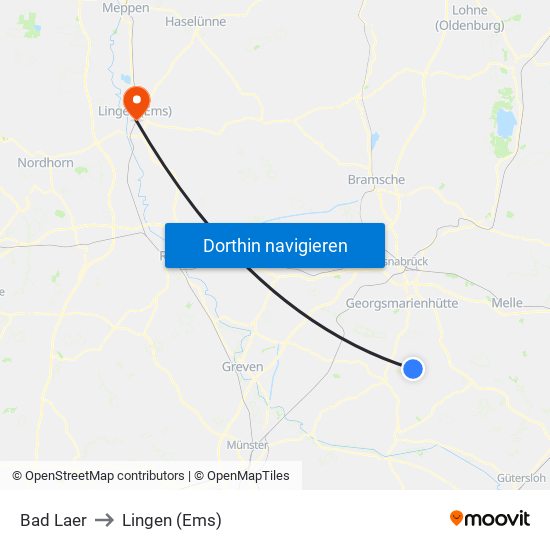 Bad Laer to Lingen (Ems) map