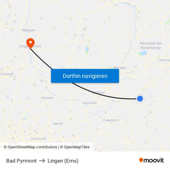 Bad Pyrmont to Lingen (Ems) map
