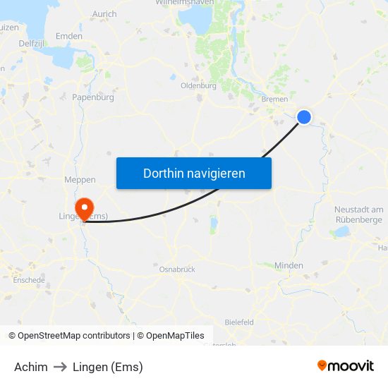 Achim to Lingen (Ems) map