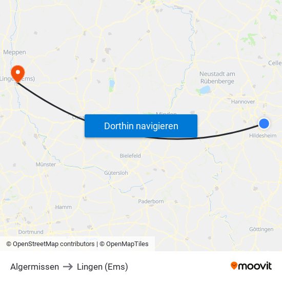 Algermissen to Lingen (Ems) map