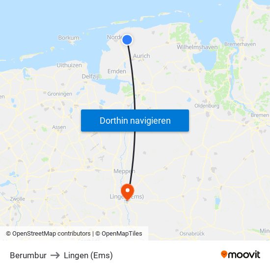 Berumbur to Lingen (Ems) map