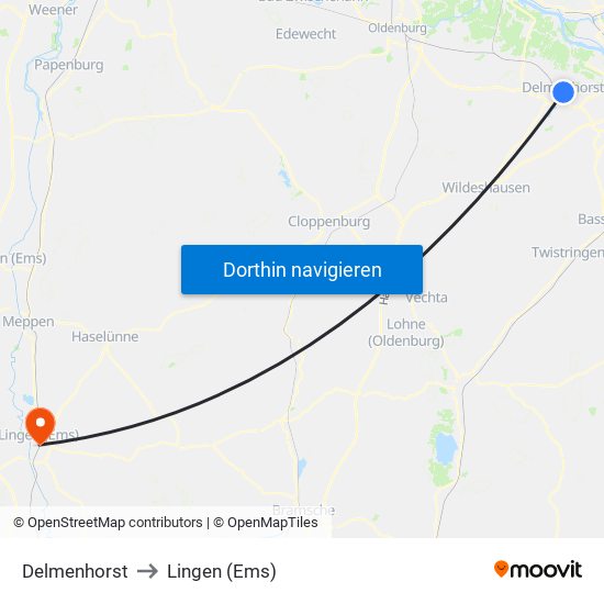 Delmenhorst to Lingen (Ems) map