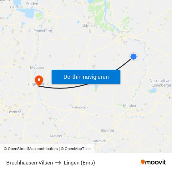 Bruchhausen-Vilsen to Lingen (Ems) map