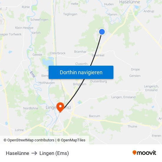 Haselünne to Lingen (Ems) map