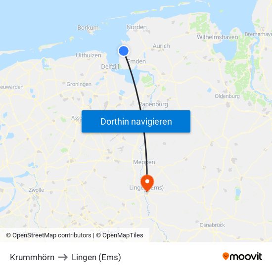 Krummhörn to Lingen (Ems) map