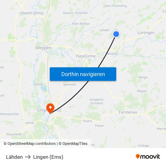 Lähden to Lingen (Ems) map