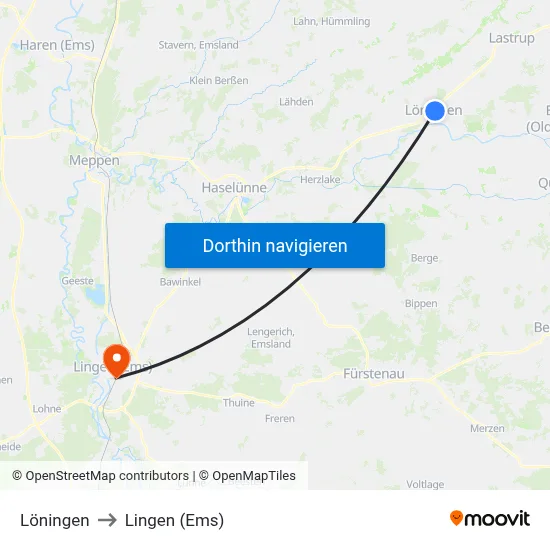 Löningen to Lingen (Ems) map