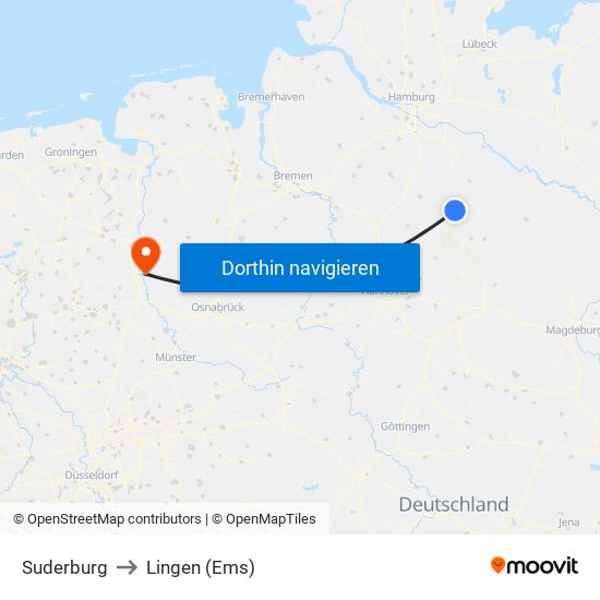 Suderburg to Lingen (Ems) map