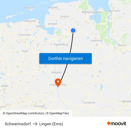 Schwerinsdorf to Lingen (Ems) map
