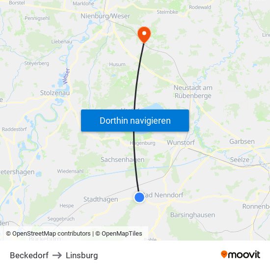 Beckedorf to Linsburg map