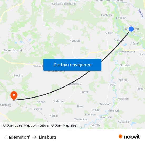 Hademstorf to Linsburg map