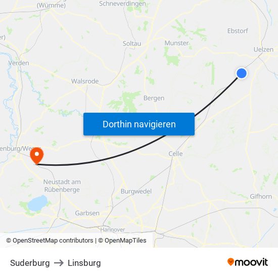 Suderburg to Linsburg map