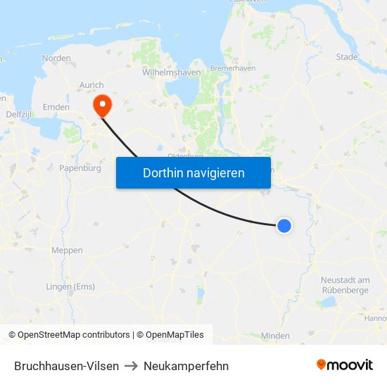 Bruchhausen-Vilsen to Neukamperfehn map