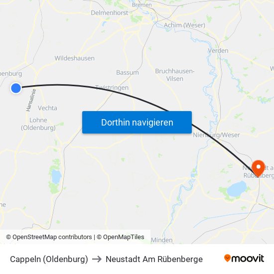 Cappeln (Oldenburg) to Neustadt Am Rübenberge map