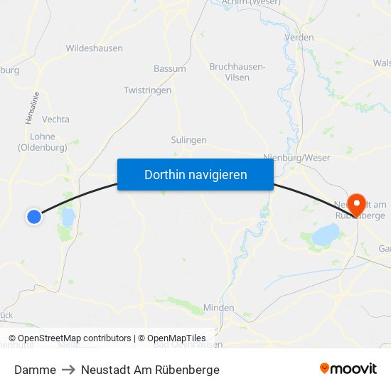 Damme to Neustadt Am Rübenberge map