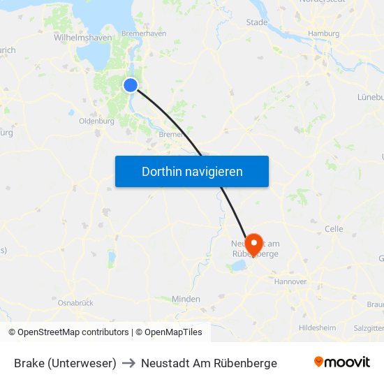 Brake (Unterweser) to Neustadt Am Rübenberge map