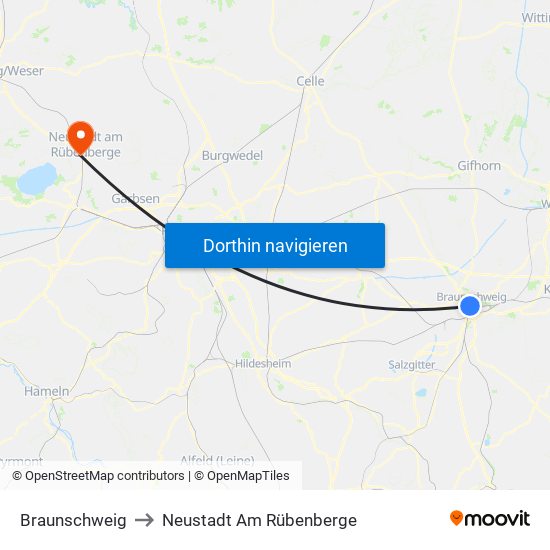 Braunschweig to Neustadt Am Rübenberge map