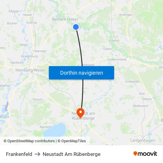 Frankenfeld to Neustadt Am Rübenberge map