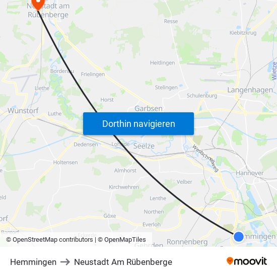 Hemmingen to Neustadt Am Rübenberge map