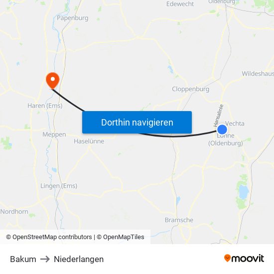 Bakum to Niederlangen map