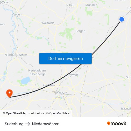 Suderburg to Niedernwöhren map