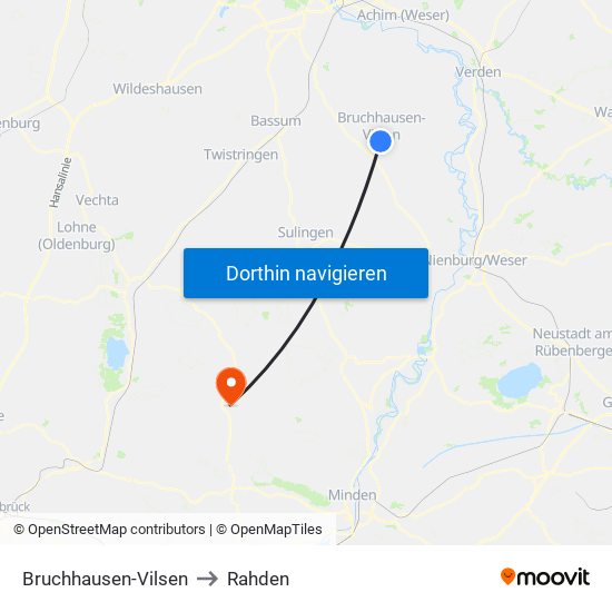 Bruchhausen-Vilsen to Rahden map