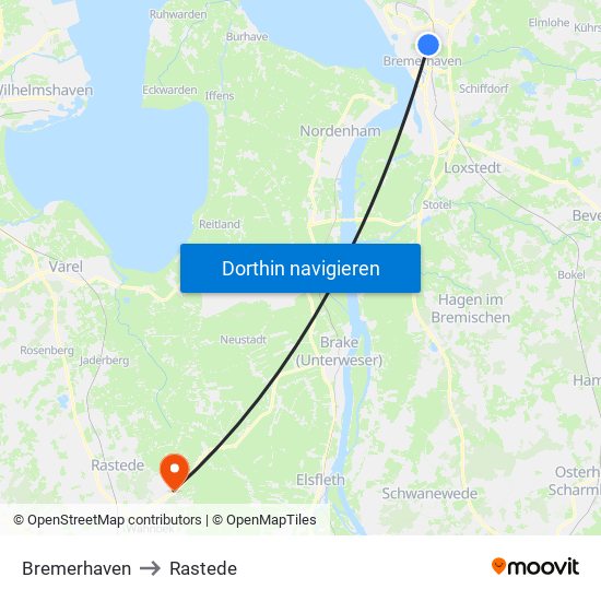 Bremerhaven to Rastede map