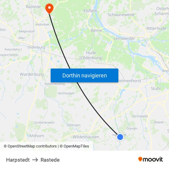 Harpstedt to Rastede map