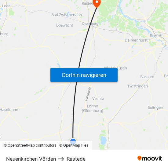 Neuenkirchen-Vörden to Rastede map