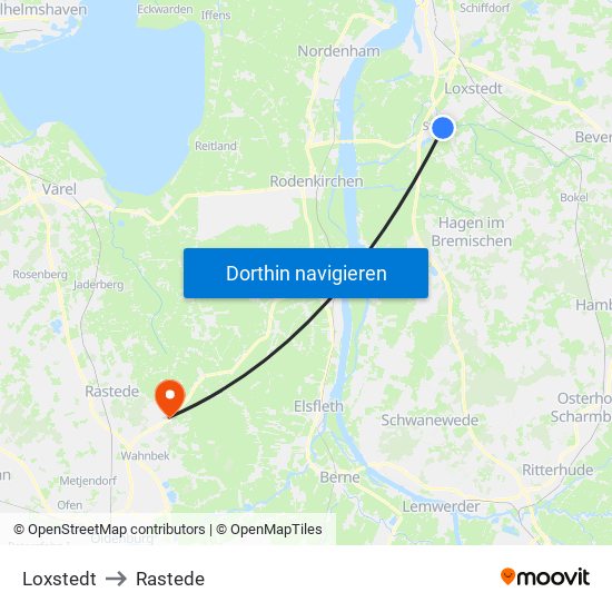 Loxstedt to Rastede map