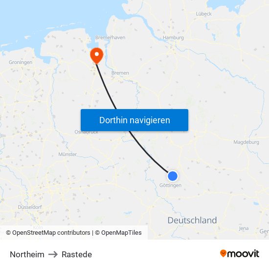 Northeim to Rastede map