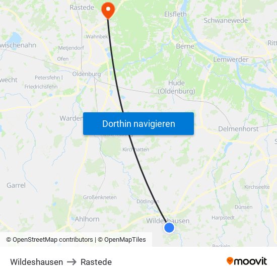 Wildeshausen to Rastede map