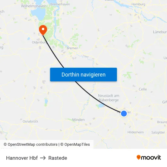 Hannover Hbf to Rastede map