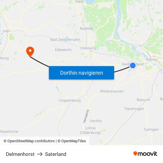 Delmenhorst to Saterland map