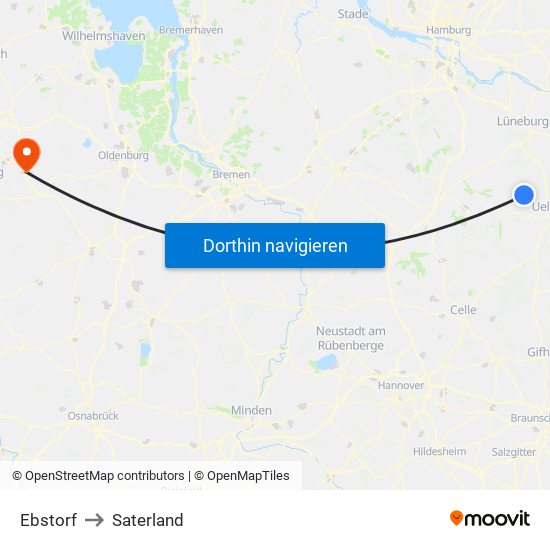 Ebstorf to Saterland map