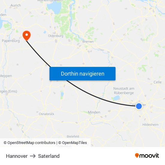 Hannover to Saterland map