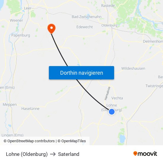 Lohne (Oldenburg) to Saterland map